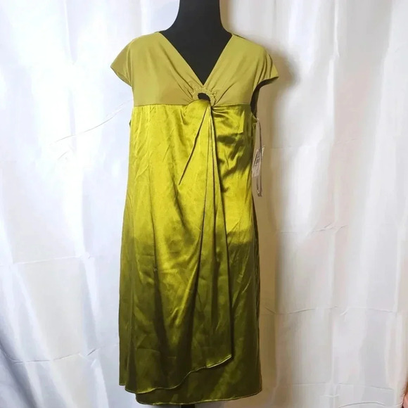 NWT Taylor Mock Wrap Keyhole‎ Green Sleeveless Silk Dress Sz 10 - Picture 1 of 10